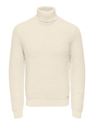 Only and Sons miesten neulepusero, KAY REG ROLL NECK KNIT Valkoinen