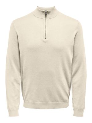 Only and Sons Miesten Neulepusero, PHIL WYLER REG HALF ZIP Luonnonvalkoinen