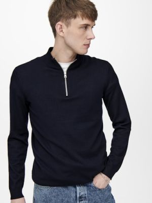 Only and Sons Miesten Neulepusero, PHIL WYLER REG HALF ZIP Tummansininen