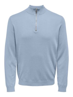 Only and Sons Miesten Neulepusero, PHIL WYLER REG HALF ZIP Vaaleansininen