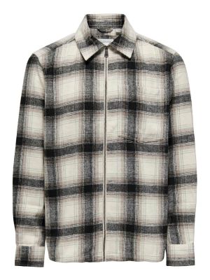 Only and Sons miesten paita, AUSTIN WOOL ZIP OVERSHIRT Ruskea Ruutu