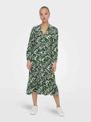 Only naisten mekko, ONLMILANA 7/8 DRESS WVN Vihreä Kuosi