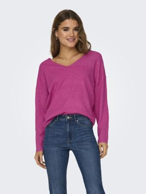 Only naisten neule, ONLRICA LIFE L/S V-NECK PULLO KNT  Pinkki