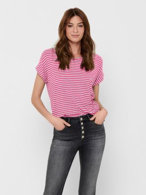 Only naisten t-paita, ONLMOSTER STRIPE S/S O-NECK TOP JRS Raidallinen Pinkki