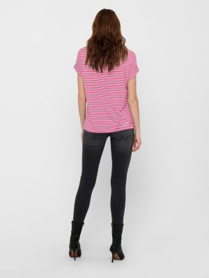 Only naisten t-paita, ONLMOSTER STRIPE S/S O-NECK TOP JRS Raidallinen Pinkki