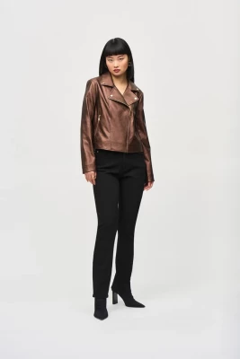 Ribkoff Naisten Takki, METALLIC FAUX LEATHER BIKER JACKET Konjakinruskea