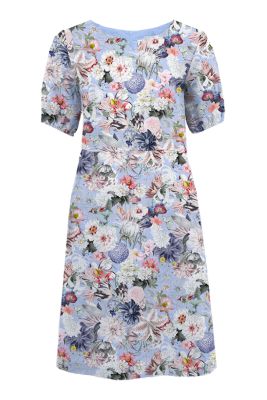 S.T.I naisten pellavamekko, CARENNA PRINT LINEN DRESS Sininen Kuosi