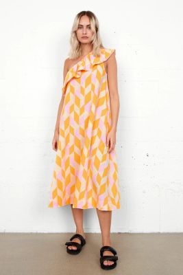 Second Female Naisten Mekko DORIT ONE SHOULDER FRESS Oranssi Kuosi