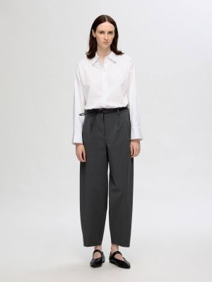 Selected Femme Naisten Housut, SLFPIYA HW BARREL PANT Grafiitti