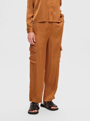 Selected Femme Naisten Housut, SLFROGA HW CARGO PANT EX Konjakinruskea