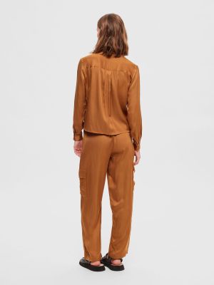 Selected Femme Naisten Housut, SLFROGA HW CARGO PANT EX Konjakinruskea