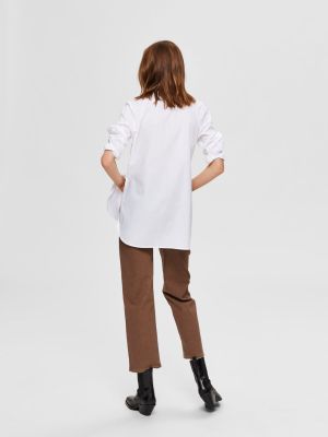 Selected Femme Naisten Kauluspaita, SLFOri LS Side Zip Shirt Valkoinen