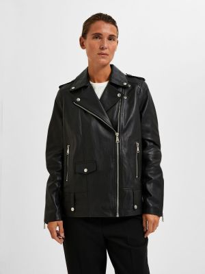 Selected Femme Naisten Nahkatakki, SLFMADISON LEATHER JACKET NOOS Musta