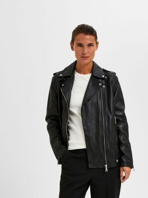 Selected Femme Naisten Nahkatakki, SLFMADISON LEATHER JACKET NOOS Musta