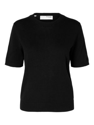 Selected Femme naisten neule, SLFHELLA SS KNIT O-NECK Musta