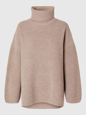 Selected Femme naisten neule, SLFMARY LS LONG KNIT ROLLNECK Luonnonvalkoinen