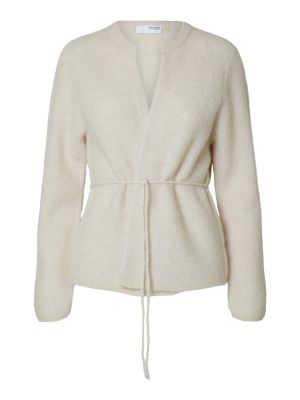 Selected Femme Naisten Neule, SLFSIA RAS LS KNIT BELT CARDIGAN Luonnonvalkoinen