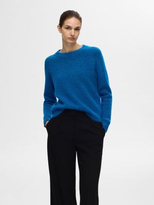 Selected Femme Naisten Neulepaita, Lulu LS Knit O-Neck Sininen