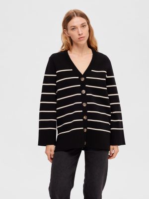 Selected Femme Naisten Neuletakki, K-SLFLIVA LS LONG KNIT CARDIGAN NOOS Raidallinen Musta