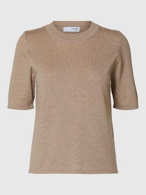 Selected Femme Naisten Neuletoppi, 2/4 KNIT O-NECK Vaalea Beige