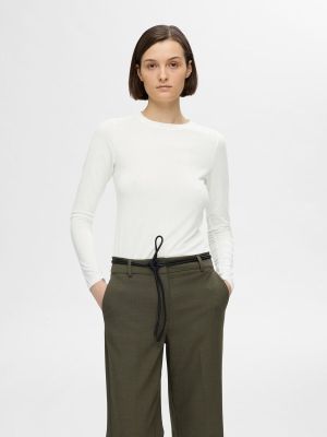 Selected Femme Naisten Paita, SLFMANJA LS O-NECK NOOS Luonnonvalkoinen