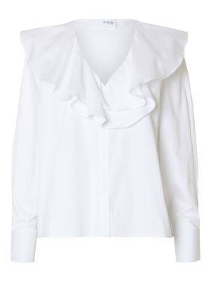 Selected Femme naisten paitapusero, SLFISOBEL LS RUFFLED SHIRT Valkoinen