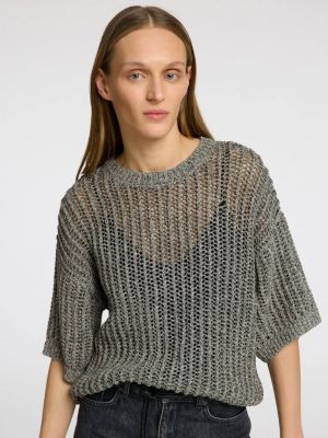 Selected Femme naisten pusero, SLFELLEN 2/4 KNIT O-NECK Vaaleanharmaa