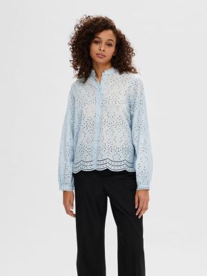 Selected Femme Naisten Pusero, SLFTATIANA L/S EMBR SHIRT NOOS Vaaleansininen