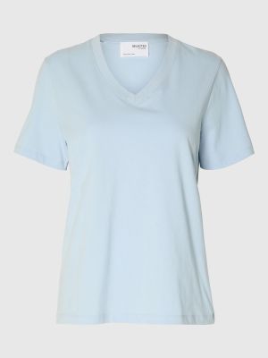 Selected Femme Naisten T-paita SLFESSENTIAL SS V-NECK TEE NOOS Vaaleansininen