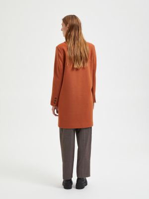 Selected Femme Naisten Villakangastakki, New Sasja Wool Coat Poltettu Oranssi