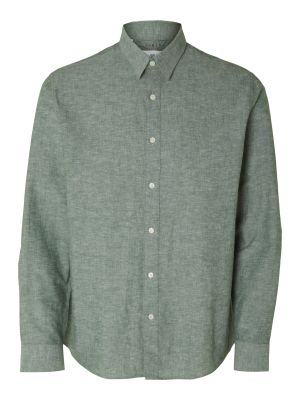 Selected Miesten Kauluspaita, K NEW LINEN LS EDEN SHIRT Vihreä