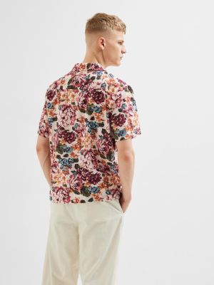 Selected, Miesten Kauluspaita, Relax Floral Shirt Ss Aop Punainen Kuosi