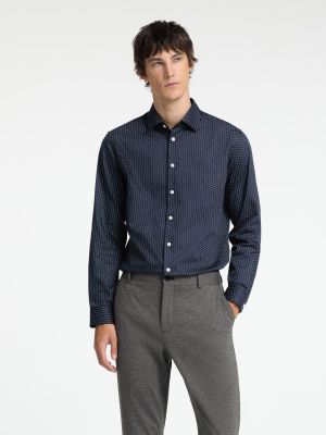 Selected Miesten Kauluspaita, SLIM PERFORMANCE AOP SHIRT Tummansininen