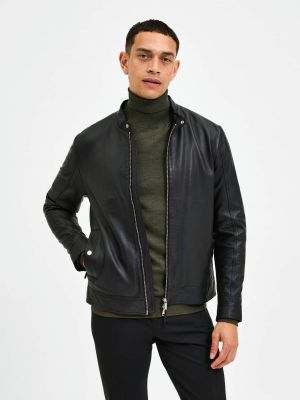 Selected miesten nahkatakki, ARCHIVE CLASSIC LEATHER JACKET Musta