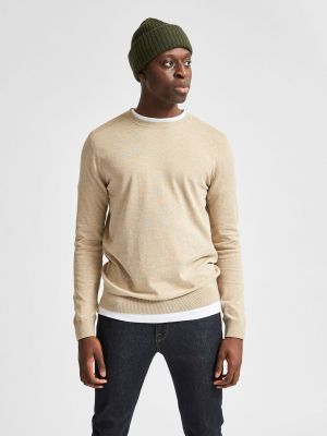 Selected Miesten Neule BERG CREW NECK  Vaalea Beige