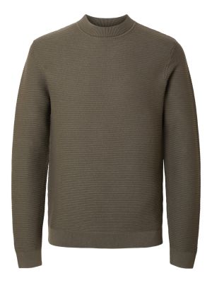 Selected miesten neule, TION LS KNIT STRUCTURE MOCK NECK Armeijanvihreä