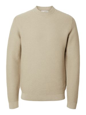 Selected miesten neule, TION LS KNIT STRUCTURE MOCK NECK Luonnonvalkoinen