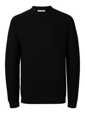 Selected miesten neule, TION LS KNIT STRUCTURE MOCK NECK Musta