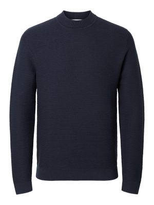 Selected miesten neule, TION LS KNIT STRUCTURE MOCK NECK Tummansininen