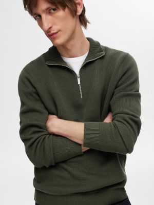 Selected Miesten Neulepusero, DANE LS KNIT STRUCTURE HALF ZIP Armeijanvihreä