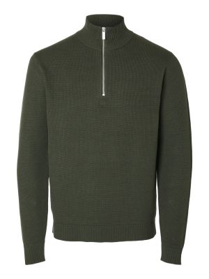 Selected Miesten Neulepusero, DANE LS KNIT STRUCTURE HALF ZIP Armeijanvihreä