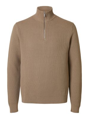 Selected Miesten Neulepusero, DANE LS KNIT STRUCTURE HALF ZIP Beige