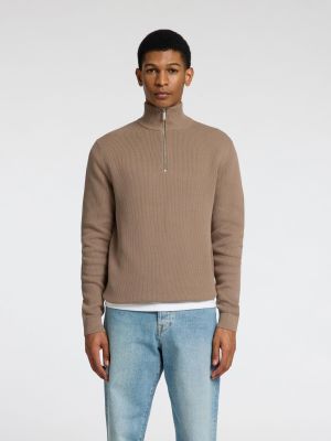 Selected Miesten Neulepusero, DANE LS KNIT STRUCTURE HALF ZIP Beige