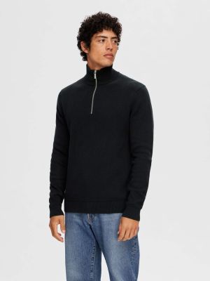 Selected Miesten Neulepusero, DANE LS KNIT STRUCTURE HALF ZIP Musta