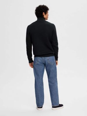 Selected Miesten Neulepusero, DANE LS KNIT STRUCTURE HALF ZIP Musta