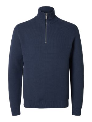 Selected Miesten Neulepusero, DANE LS KNIT STRUCTURE HALF ZIP Sininen