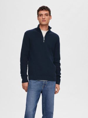 Selected Miesten Neulepusero, DANE LS KNIT STRUCTURE HALF ZIP Tummansininen