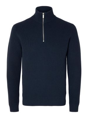 Selected Miesten Neulepusero, DANE LS KNIT STRUCTURE HALF ZIP Tummansininen