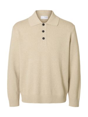 Selected miesten neulepusero, JAKOB LS KNIT RELAXED POLO Beige