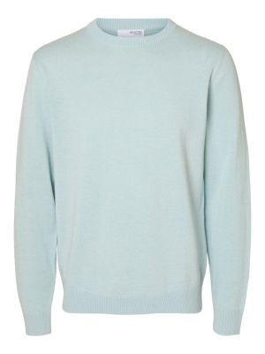 Selected miesten neulepusero, MATTIS LS KNIT SUN CREW Turkoosinsininen